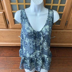 Inked & Faded Sleeveless Light teal Silver Metallic  Peplum Blouse Large